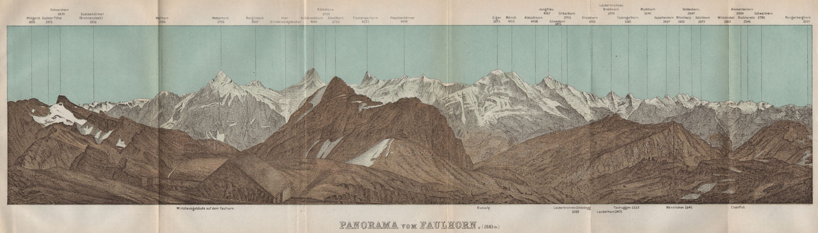 PANORAMA from/vom FAULHORN. Berner Oberland. Bernese Oberland 1901 old map